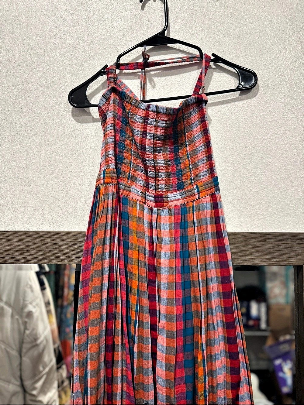 Free People Extratropical Smocked Plaid Halter Maxi Dress L - Picture 3 of 10